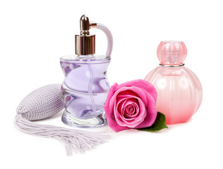 cosmetics and flower isolated on white background
