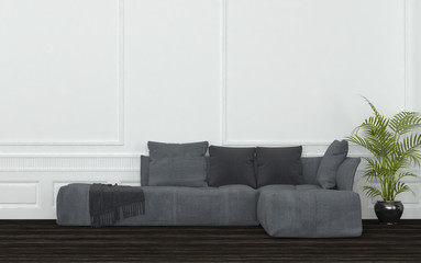 Room with Grey Sectional Sofa and Potted Plant