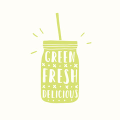 Green, fresh, delicious. Green jar silhouette.