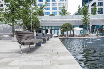 Empty road nearby office building