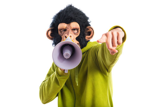 Monkey man shouting by megaphone