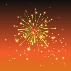 Fireworks on the dark orange background.