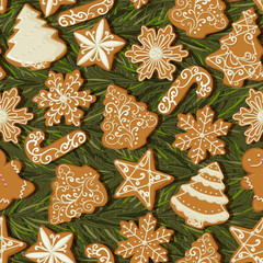 Materiał do szycia Seamless pattern with Christmas gingerbread