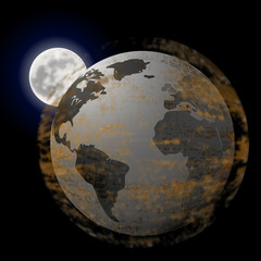 Iron Planet Earth and moon