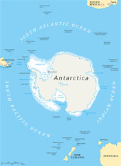 Antarctic Region Political Map - obrazy, fototapety, plakaty