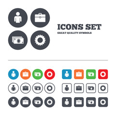 Businessman signs. Human and cash money icons.