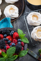 Homemade pavlova meringue with fresh berries