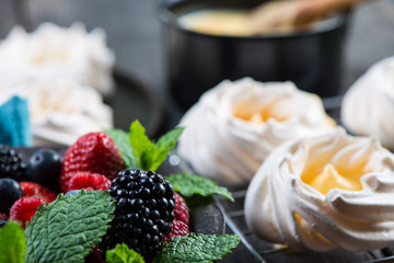 Homemade pavlova meringue with fresh berries