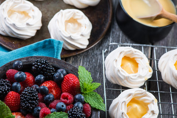 Homemade pavlova meringue with fresh berries