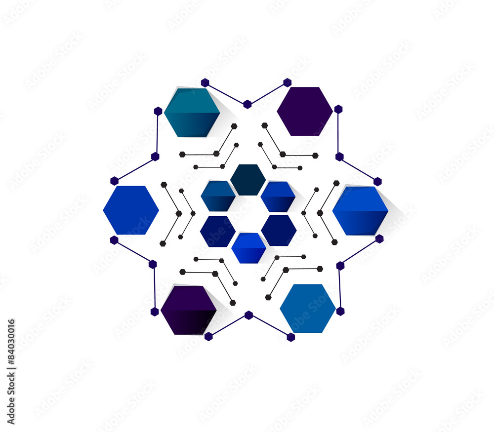 Sticker Vector design hexagon Network technology medical background.