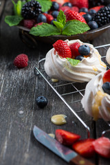 Homemade pavlova meringue with fresh berries