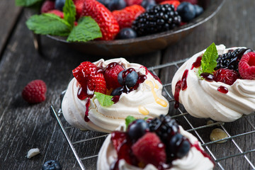 Homemade pavlova meringue with fresh berries