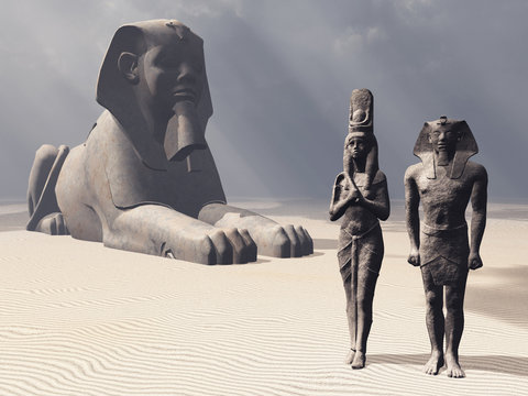 Egyptian sphinx and statues