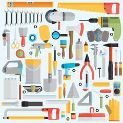 Repair and construction illustration with working tools icons.