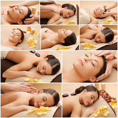Obraz na płótnie Canvas woman having facial or body massage in spa salon