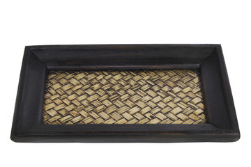 Bamboo weaved isolated black tray