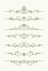 Set of 7 decorative text dividers. Vector illustration in mono l