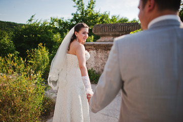 wedding couple on the scenic landscape