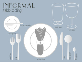INFORMAL TABLE SETTING
tableware are set for casual dining.