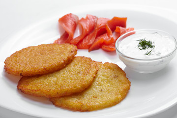 potato pancakes with salmon