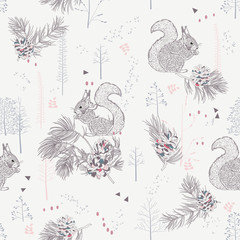 Seamless pattern with squirrels