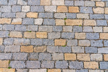 Cobblestone pavement on street in Prague