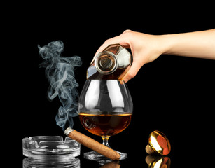 Cognac in bottle and glass