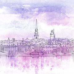 Illustration of old town Gamla Stan, Stockholm