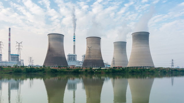 time lapse of the coal-fired power plants on daytime