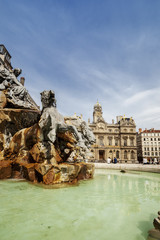Naklejka premium Close up fountain to the Terreaux square in Lyon city
