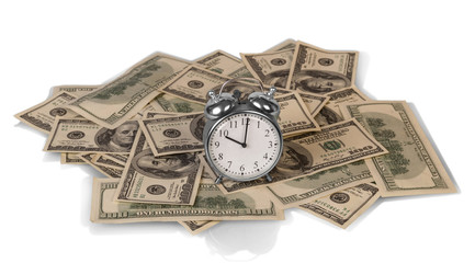 Money bills with clock