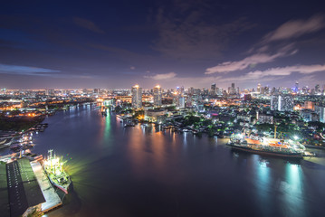 Fototapeta na wymiar Bangkok Cityscape near river in twilight