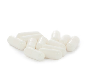 Fototapeta na wymiar White pills Drug on white isolated background