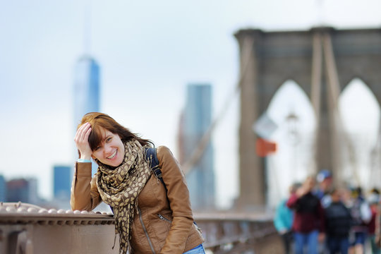 Young girl on Brooklyn Bridge