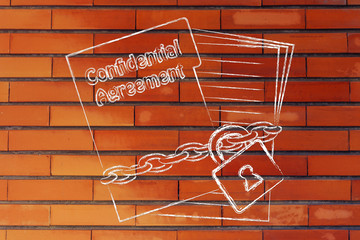 Fototapeta na wymiar confidential agreement: illustration with chained folder and pag