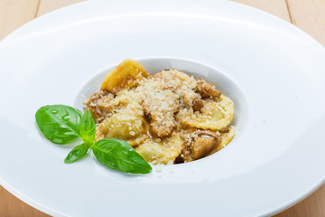 Traditional italian cuisine mushroom ravioli