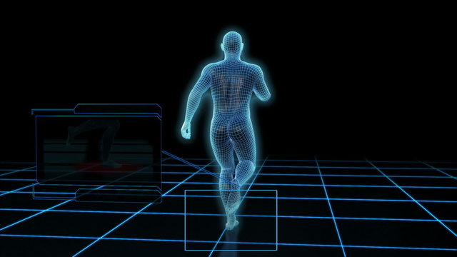 Wire frame man jogging with after effects window