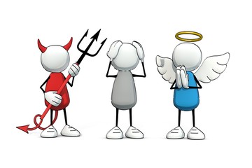 little sketchy man with angel and devil