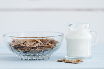 Bran flakes - front view healthy breakfast composition