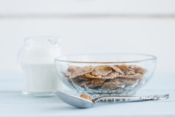 Bran flakes - front view healthy breakfast composition