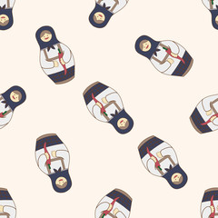 Naklejka premium Matryoshka, Russian traditional wooden doll, cartoon seamless pattern background