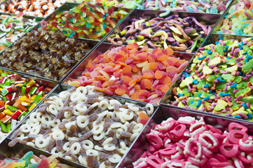 Colorful jelly candies for sale at market