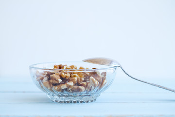 Walnuts in a glass bowl