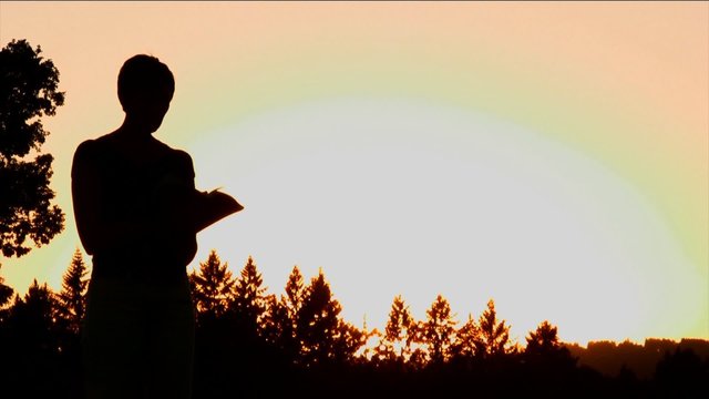 Woman Reading a Bible at Sunset