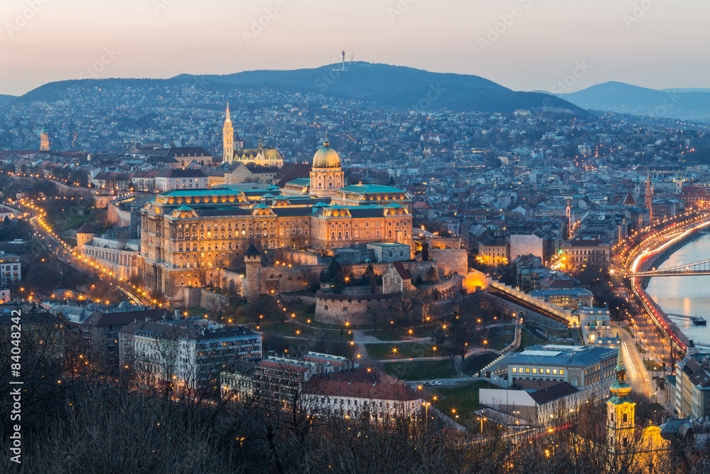 Wall mural Historic Royal Palace - Buda Castle on night in light