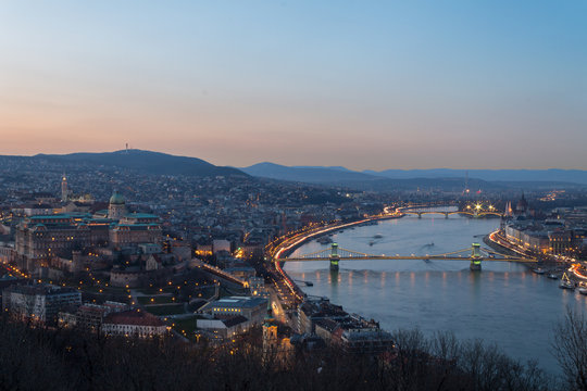 Historic Royal Palace - Buda Castle on night in light, the backg