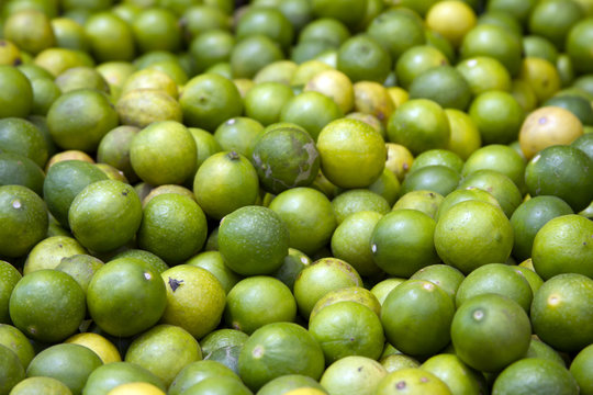Fresh juicy lime on a counter in the market of India of Goa