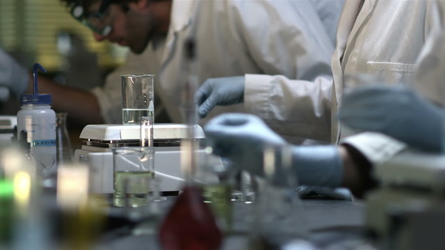 Close up of experiments being conducted in a chemistry lab