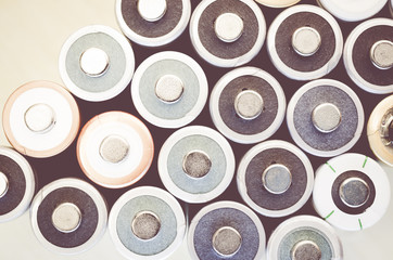 alkaline AA batteries positive pole close up top view