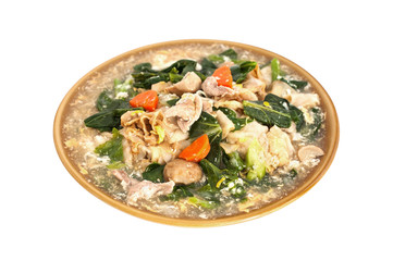 Fried Rice Noodles Topped With Pork, Isolated